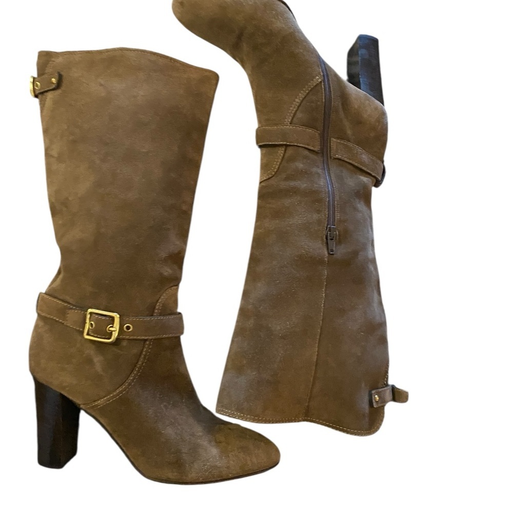 Coach Robynn mid-calf boots Flint Brown kidskin suede round toe Quiet Luxury - Picture 7 of 16